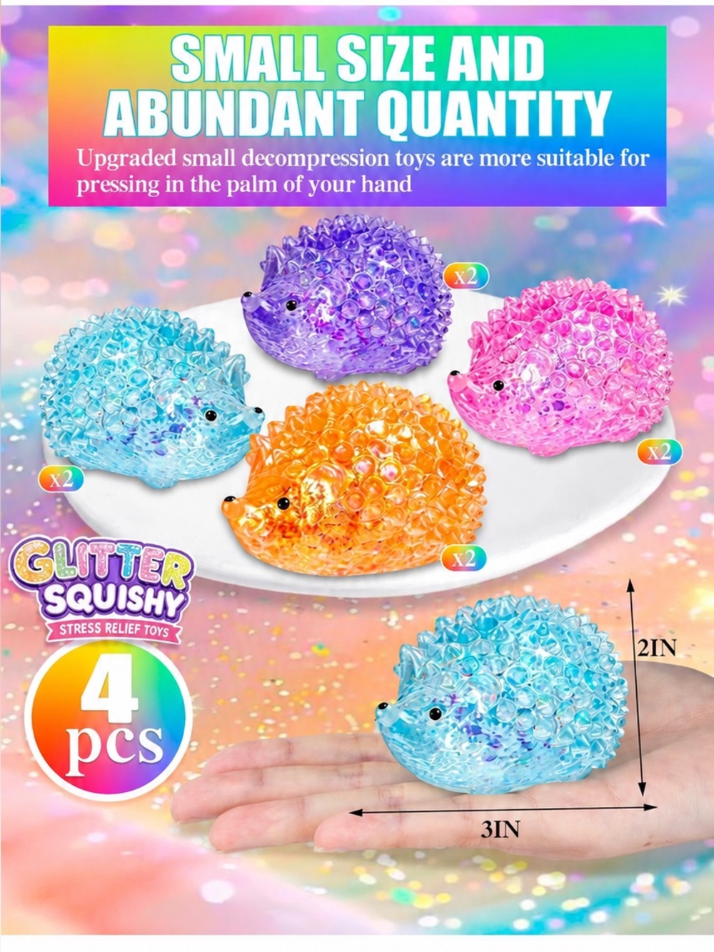 Hedgehog Sugar Squisher Sensory Fidget Toys — Set of 4 🦔 Fun to Squeeze